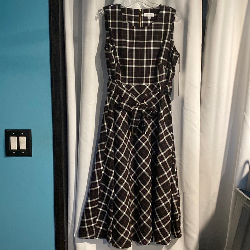 NWT Calvin Klein Black,Red, and White Plaid Dress Size 14